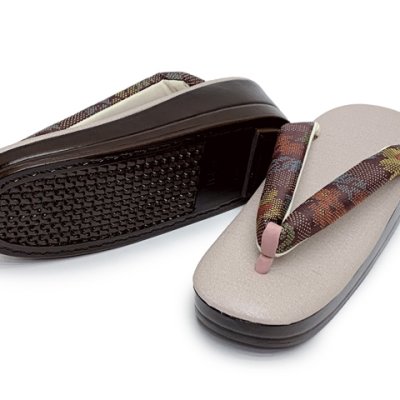 画像3: 草履 レディース 厚底 ソフトウレタンソールの草履  ヒール5.5cm フリーサイズ【ココア系、ジャガード鼻緒】