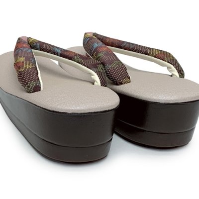 画像4: 草履 レディース 厚底 ソフトウレタンソールの草履  ヒール5.5cm フリーサイズ【ココア系、ジャガード鼻緒】