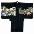 画像3: 七五三 着物 5歳 男の子 日本製 羽織 着物アンサンブル 合繊 襦袢付き【黒、鷹に富士】 (3)