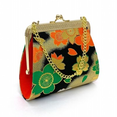 画像2: 七五三 箱せこセット 7歳 女の子用 金襴 筥迫(はこせこ) 草履 バッグ小物セット【黒ｘ金、桜】