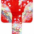 画像3: 七五三 7歳 女の子用 日本製 正絹 絵羽付け 四つ身の着物【赤、古典 桜と菊】 (3)
