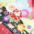 画像4: 七五三 7歳 女の子用 日本製 正絹 絵羽付け 四つ身の着物【赤、古典 桜と菊】 (4)