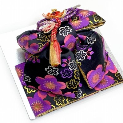 画像2: 七五三 正絹 結び帯 7歳 女の子 作り帯 単品 日本製【黒地、紫桜】