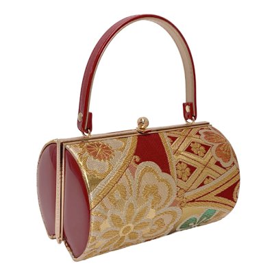 画像2: 草履バッグセット 振袖用 帯生地使用のバッグと2枚芯の草履 フリーサイズ【レッド＆ゴールド】