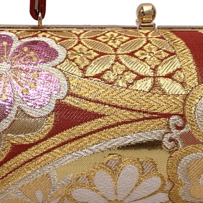 画像3: 草履バッグセット 振袖用 帯生地使用のバッグと2枚芯の草履 フリーサイズ【レッド＆ゴールド】