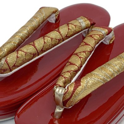 画像5: 草履バッグセット 振袖用 帯生地使用のバッグと2枚芯の草履 フリーサイズ【レッド＆ゴールド】