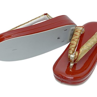 画像7: 草履バッグセット 振袖用 帯生地使用のバッグと2枚芯の草履 フリーサイズ【レッド＆ゴールド】