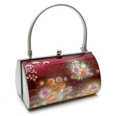 画像2: 草履バッグセット 振袖用 型押し加工のバッグと2枚芯の草履(ヒール６．５cm) フリーサイズ【赤紫系ｘ銀、牡丹と桜】
