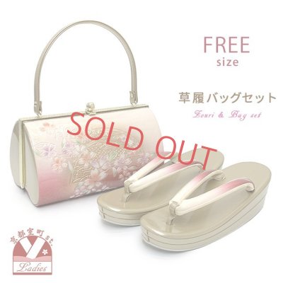 画像1: 草履バッグセット 振袖用 型押し加工のバッグと2枚芯の草履(ヒール5.5cm) フリーサイズ【濃淡ピンク、桜】