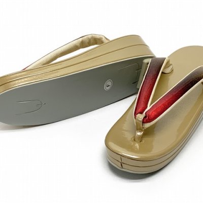 画像7: 草履バッグセット 振袖用 型押し加工のバッグと2枚芯の草履(ヒール5.5cm) フリーサイズ【レッド＆ゴールド、辻が花】