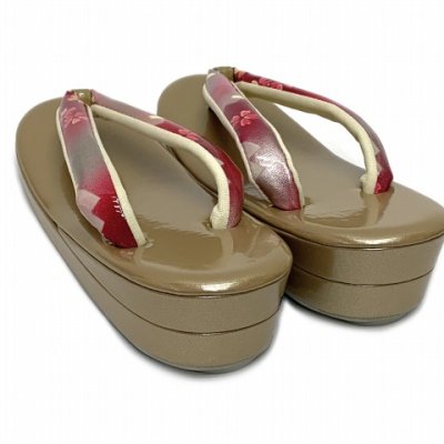 画像6: 草履バッグセット 成人式や十三参りの振袖に Sサイズ (適応：21.0cm-22.5cm位)「レッドxゴールド、桜」ZBS1018