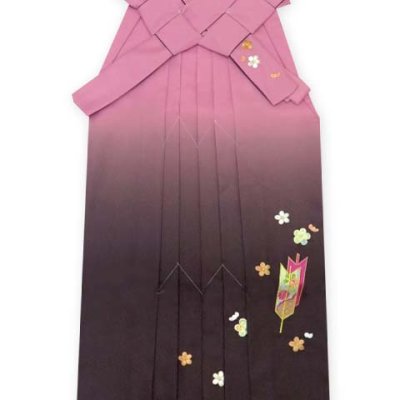 画像2: 卒業式 小学生向け ジュニアサイズの女の子用刺繍入りぼかし袴(140サイズ)【ピンク＆グレー、矢絣と梅】