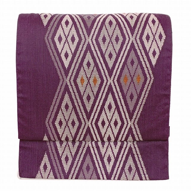 軽装帯 文化帯 紬調のお太鼓結びの作り帯 付け帯 合繊赤紫系、菱
