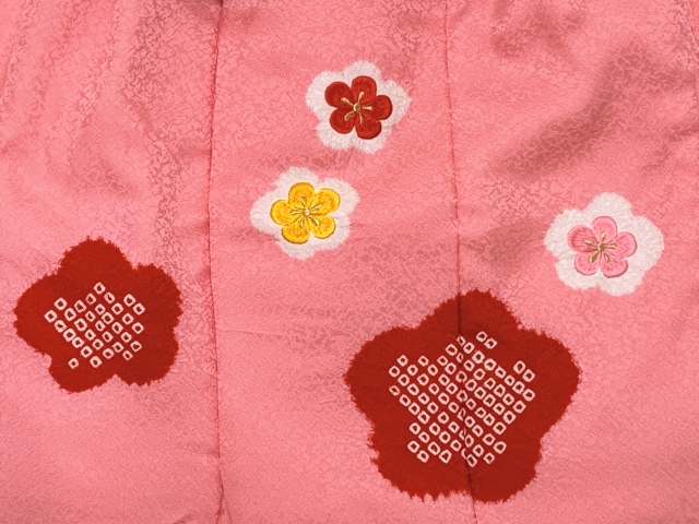 七五三 女の子 三歳用 一つ身　ちりめん　絞り　刺繍入　振袖　着物　被布　セット
