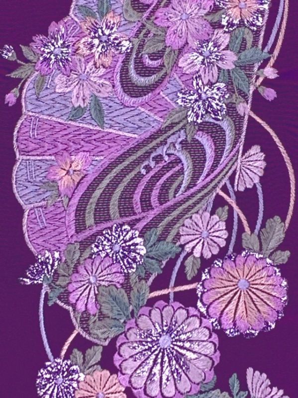 振袖用 半衿 華やかなパール刺繍入りの半襟 合繊 日本製 変わり色【紫