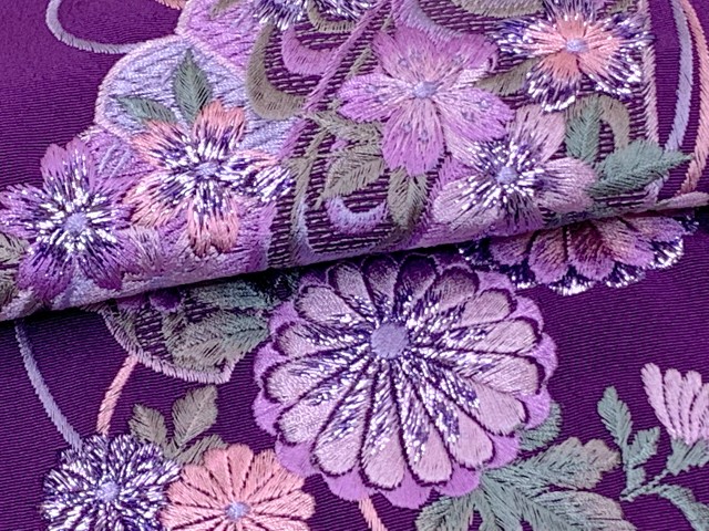 振袖用 半衿 華やかなパール刺繍入りの半襟 合繊 日本製 変わり色【紫