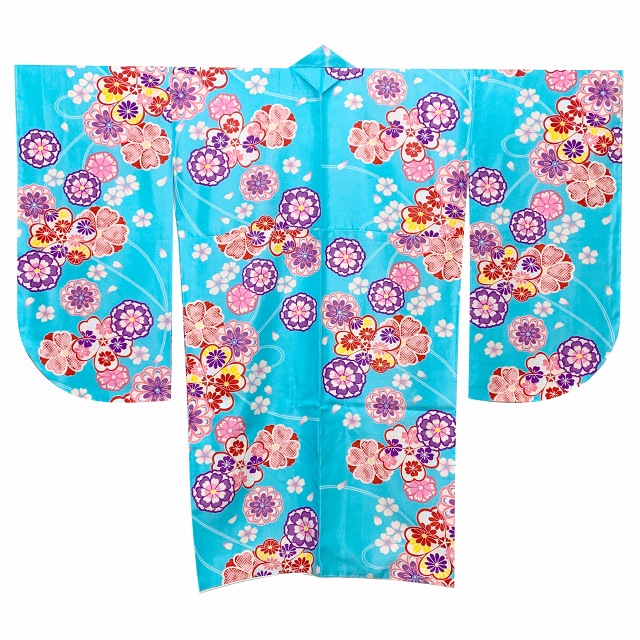 二尺袖着物 単品 ショート丈 洗える着物 卒業式の着物 かわいい小紋柄【水色、桜】