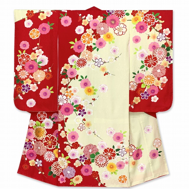 七五三 着物 7歳 フルセット 女の子 正絹 絵羽柄 金駒刺繍 日本製 子供 