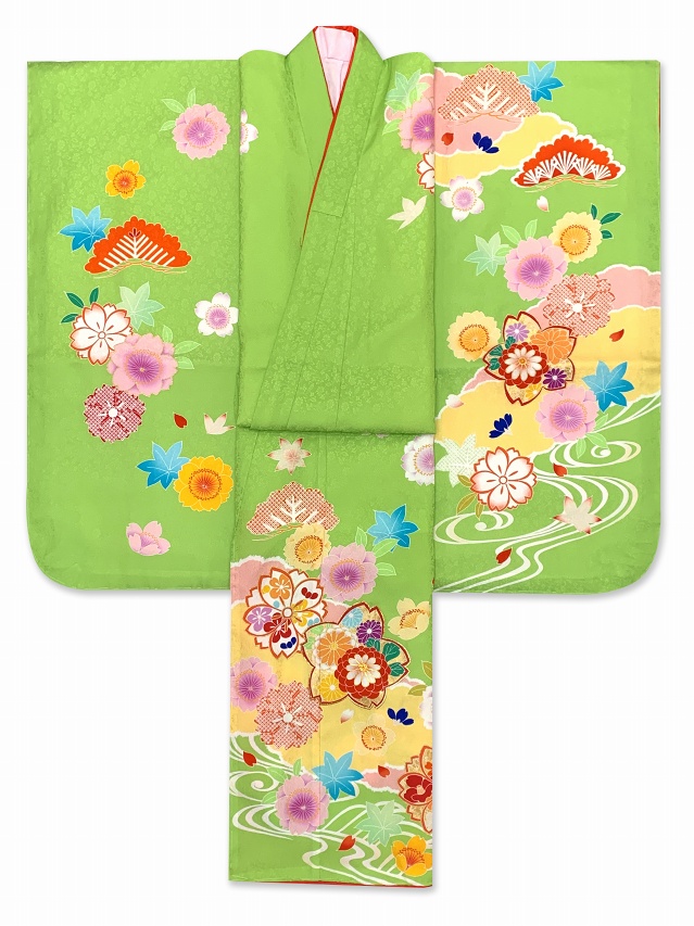 七五三 着物 7歳 女の子 正絹 絵羽柄 金駒刺繍 日本製 子供着物 単品