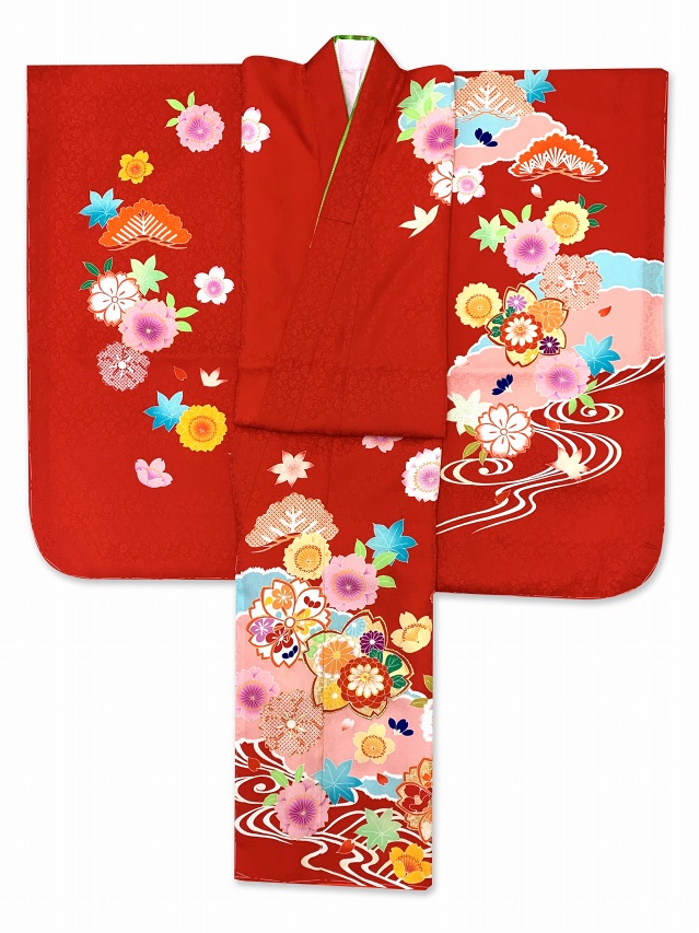 七五三 着物 7歳 女の子 正絹 絵羽柄 金駒刺繍 日本製 子供着物 単品 