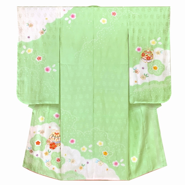 七五三 7歳 女の子用 日本製 正絹 本絞り 総刺繍 絵羽付け 四つ身の