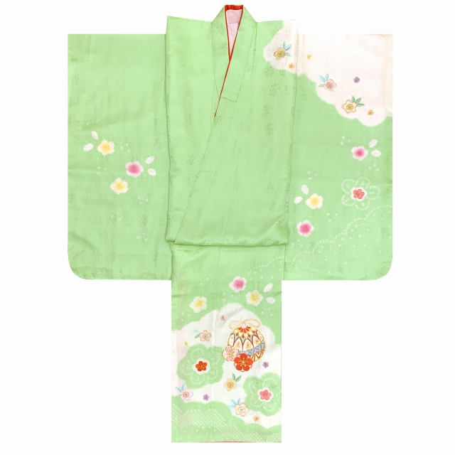 七五三 7歳 女の子用 日本製 正絹 本絞り 総刺繍 絵羽付け 四つ身の