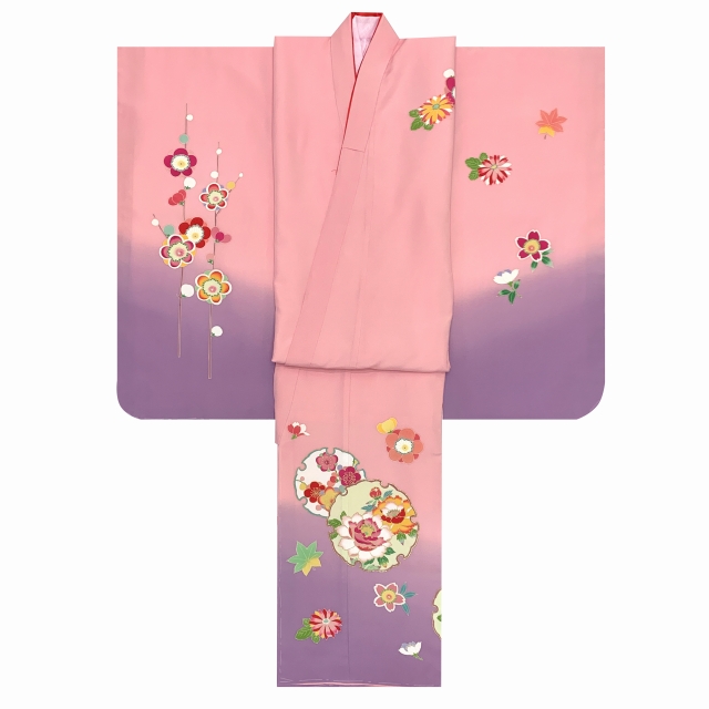 七五三 7歳 女の子用 日本製 正絹 加賀友禅調 ぼかし染め 刺繍入り 絵