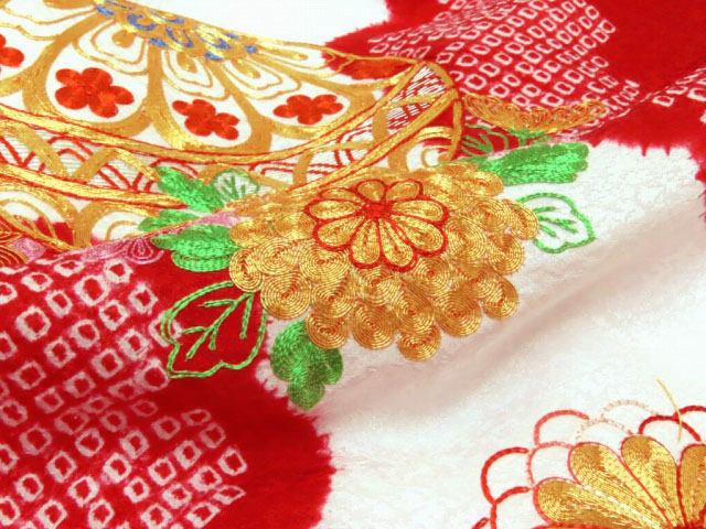 お宮参り 女の子 着物 日本製 本絞り 刺繍柄の赤ちゃんのお祝い着 （初 