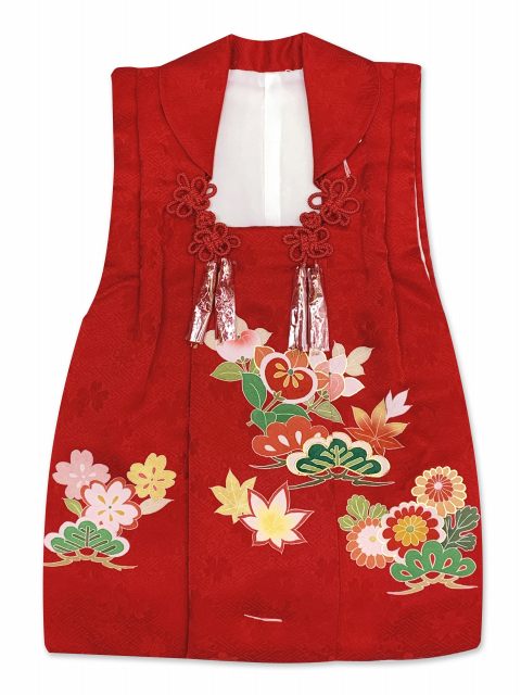 七五三 被布コート ３歳女の子用 正絹 高級被布コート(単品)【赤、橘に松】