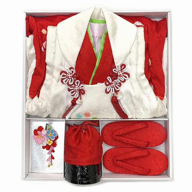 七五三 着物 3歳 フルセット 女の子用 本絞り柄の被布コートセット 正絹【紅白、梅】
