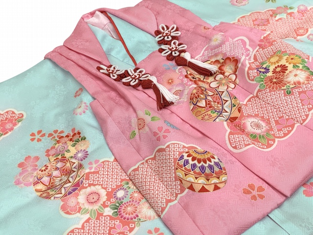 七五三 着物 3歳 フルセット 女の子 正絹 被布セット 日本製【ピンクｘ