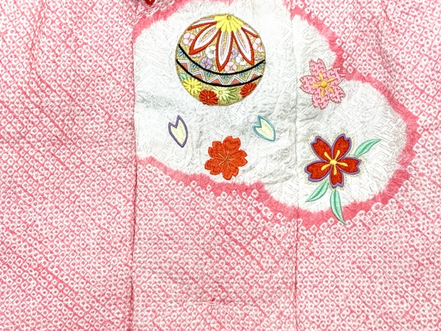 七五三 三歳 女児 被布コート 単品 正絹 総絞り 刺繍 ピンク NO36362