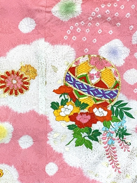 七五三 7歳 女の子用 日本製 正絹 本絞り 金彩 金駒刺繍 絵羽付け