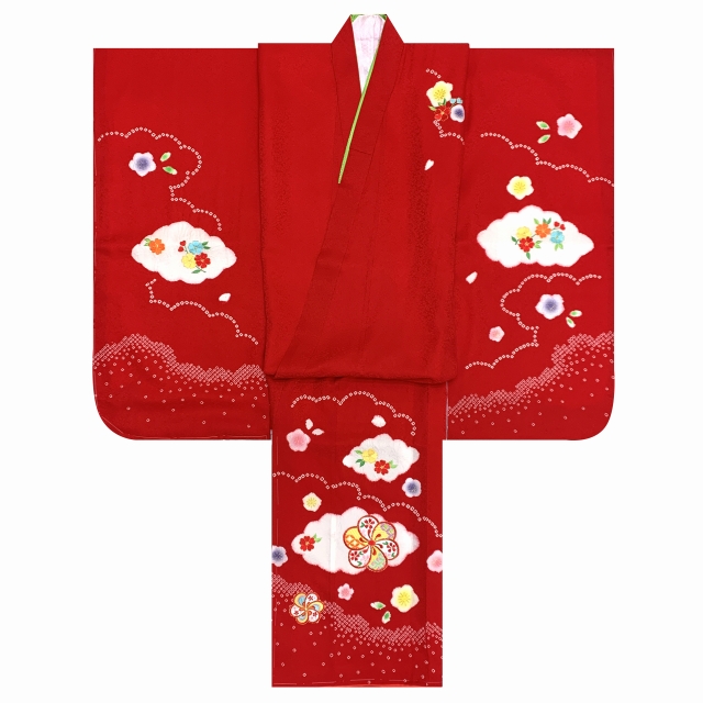 七五三 7歳 着物 女の子用 日本製 正絹 本絞り 総刺繍 絵羽付け 四つ身 