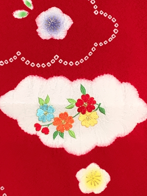 七五三 7歳 着物 女の子用 日本製 正絹 本絞り 総刺繍 絵羽付け 四つ身