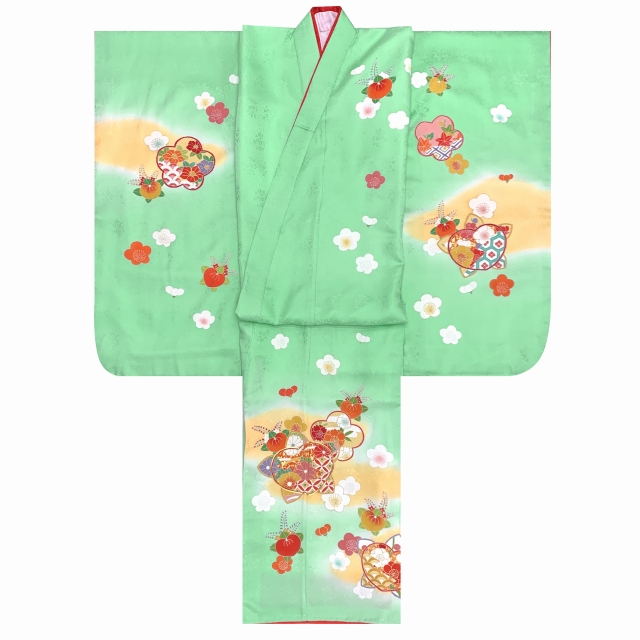 七五三 7歳 着物 女の子用 日本製 正絹 手描友禅 金駒刺繍 絵羽付け