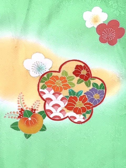 七五三 7歳 着物 女の子用 日本製 正絹 手描友禅 金駒刺繍 絵羽付け