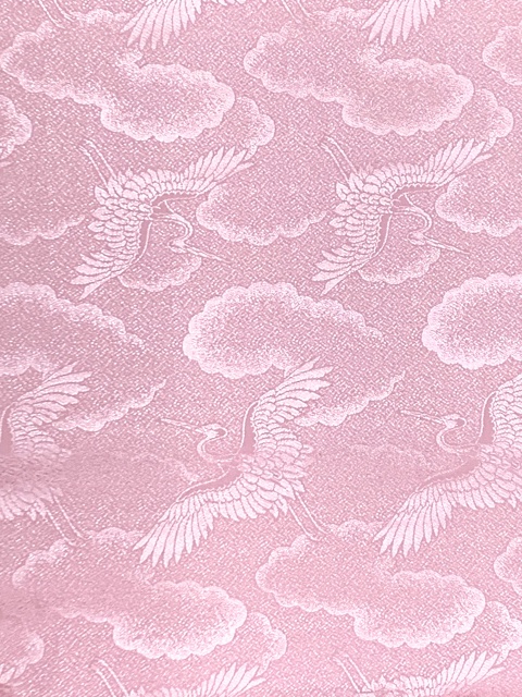 反物 長襦袢用 紋綸子 レディース 襦袢用生地 着尺 ポリエステル 未仕立て 「ピンク、雲に鶴」