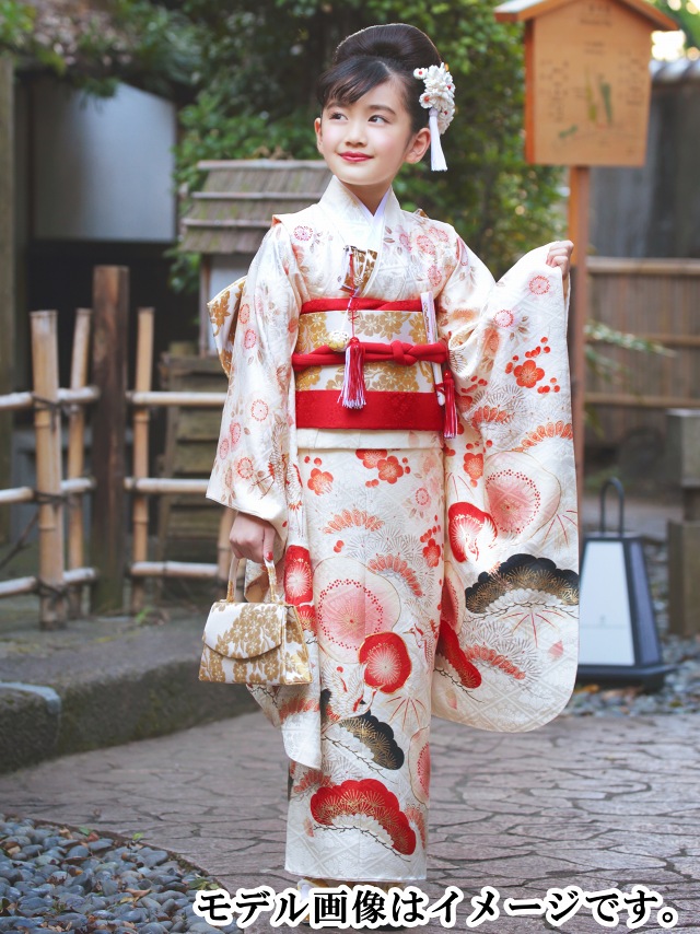 紅一点” ブランド 七五三 着物 7歳 女の子用 四つ身の絵羽付け 金駒