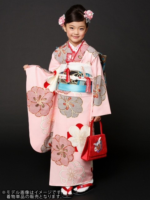 七五三 着物 「紅一点」ブランド 7歳女の子用 四つ身の着物(正絹) 単品【ピンク 古典柄】