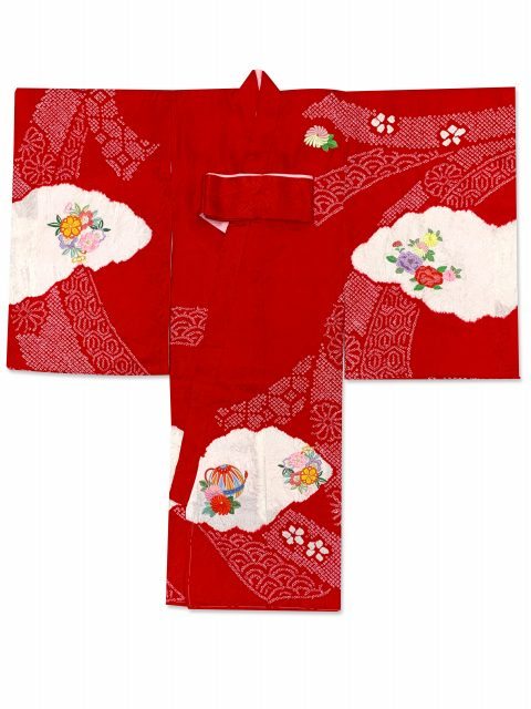 お宮参り 女の子 着物 正絹 本絞り 総刺繍 日本製 赤ちゃんのお祝い着(初着 産着) 襦袢付き【赤、二つ鞠】