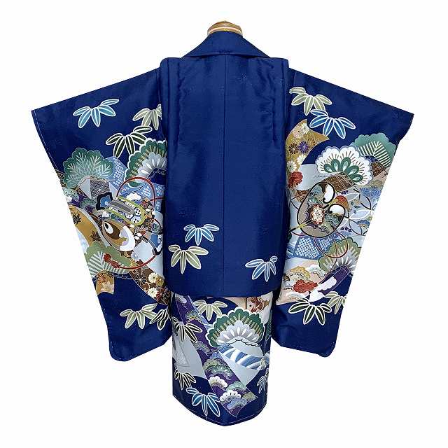 七五三 三歳 男児 日本製 正絹 被布 着物フルセット 紺地 NO31015