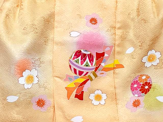 七五三 着物 3歳 フルセット 正絹 高級 手描き友禅 金駒刺繍 女の子の被布コートセット 日本製【クリーム＆水色、鞠と束ね熨斗】