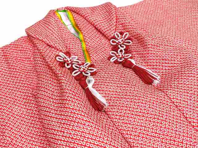 七五三 着物 3歳 フルセット 女の子 正絹 日本製 総絞りの被布コートセット【赤 鹿の子】