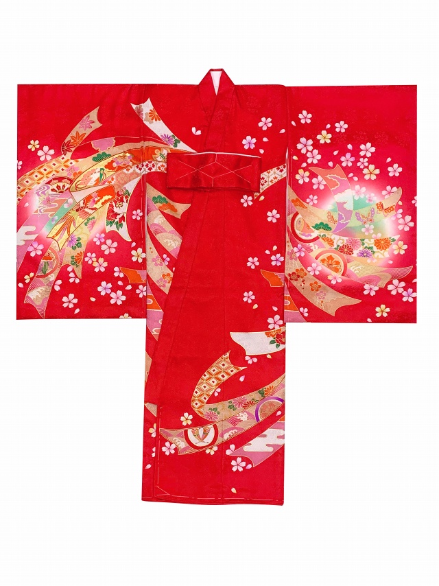 お宮参り 女の子 着物 日本製 赤ちゃんのお祝い着 (初着 産着) 正絹【赤、束ね熨斗】