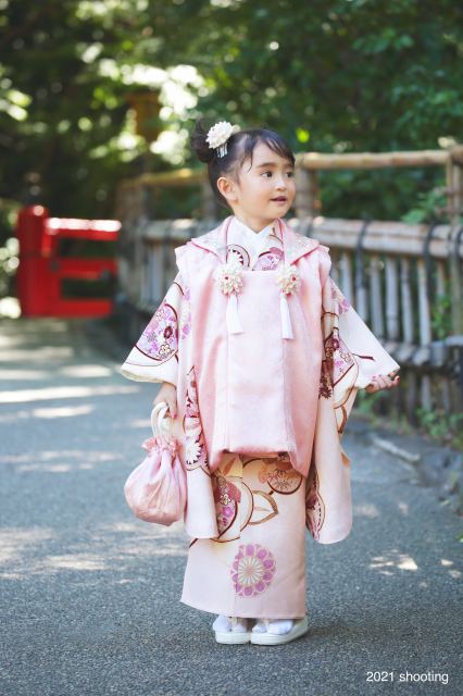 紅一点”ブランド 着物セット 七五三 3歳 女の子用 正絹 被布コートセット【ピンクｘピンク・橘】