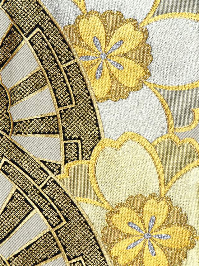 振袖用袋帯 正絹 成人式に 華やかな袋帯 六通 仕立て上がり金、桜に