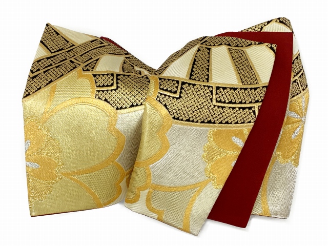 振袖用袋帯 正絹 成人式に 華やかな袋帯 六通 仕立て上がり【金、桜に 