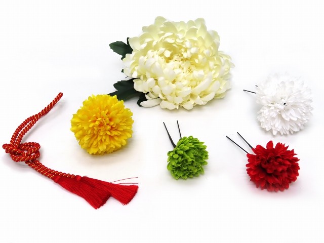 髪飾り 成人式の振袖に 手作り Sumika 和装に アートフラワー 髪飾り 5点セット 白 菊