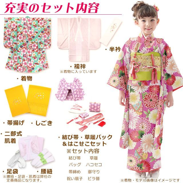 七五三 着物 7歳 フルセット 式部浪漫 ブランド 小紋柄の着物 結び帯セット 合繊 選べる色柄【えらべる５色】